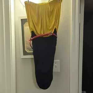 Yellow and Blue Dress with Red Belt
